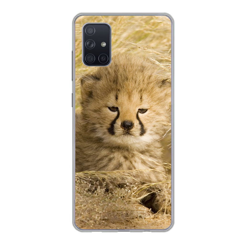 MuchoWow Handyhülle Schutzhülle Hülle für Samsung Galaxy A71 Gepard - Jung - Gras Silikon Softcase Handy Hülle - Kartenbesitzer