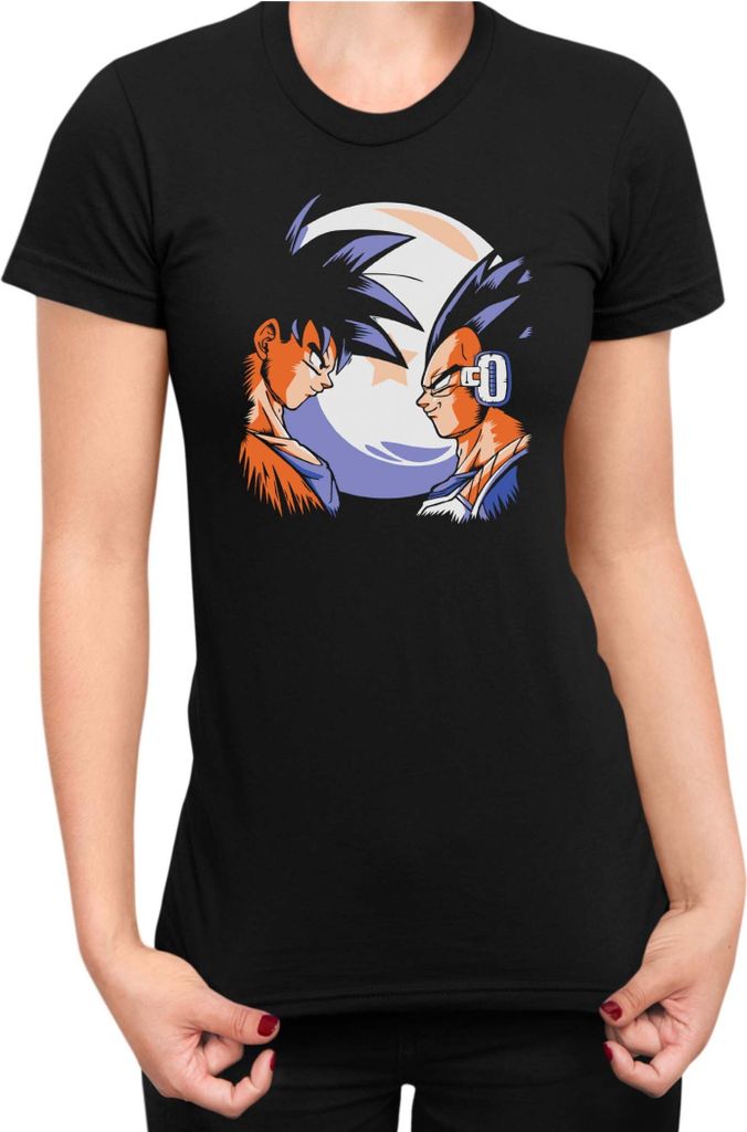 Damen T-Shirt Dragon Anime Manga Ball Z Goku Vs Vegeta, Lady L / Schwarz