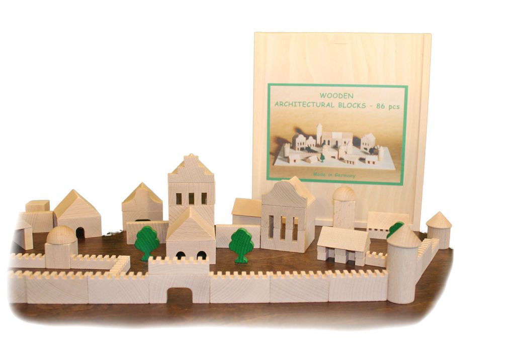Holzspielzeug Architekturbaukasten 86 BxHxT 25,5x29x4,5cm Produktbild 