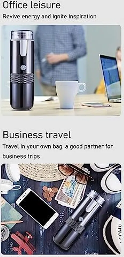 ASIXXSIX Caffettiera portatile, mini macchina per caffè espresso di tipo C ricaricabile senza fili con batteria da 1200 mAh, serbatoio dell'acqua da 160 ml, da viaggio in campeggio - 7