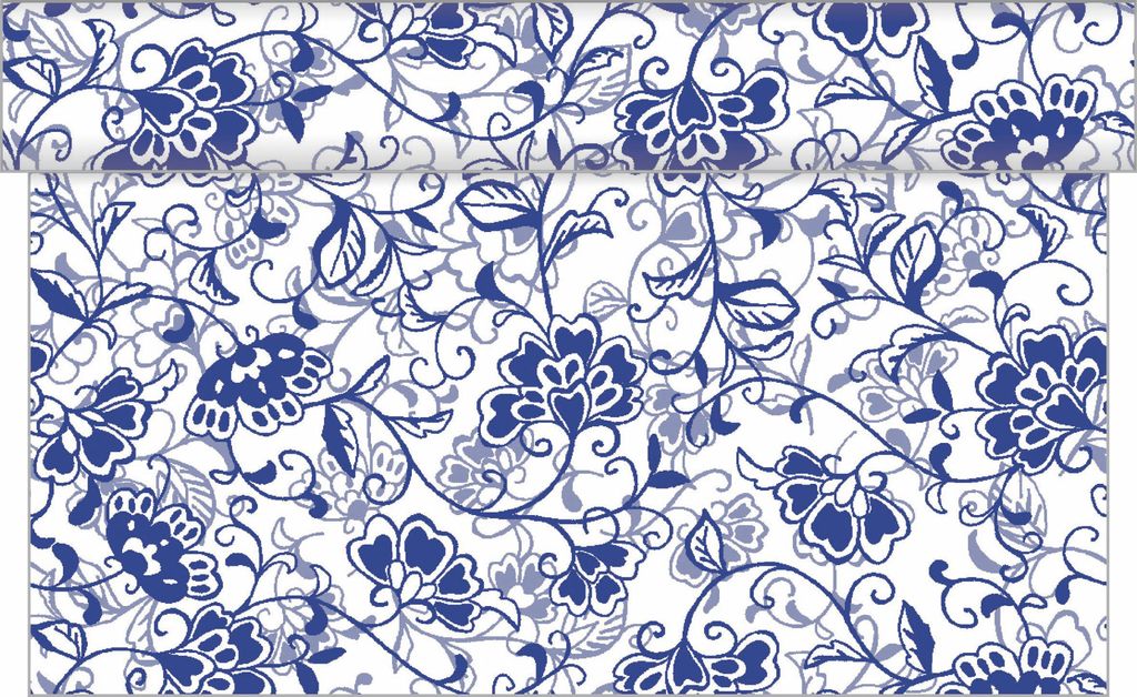 Sovie HOME Tischläufer Liv in Blau aus Linclass Airlaid 40 cm x 4,80 m, 1 Stück - Floral Blumen
