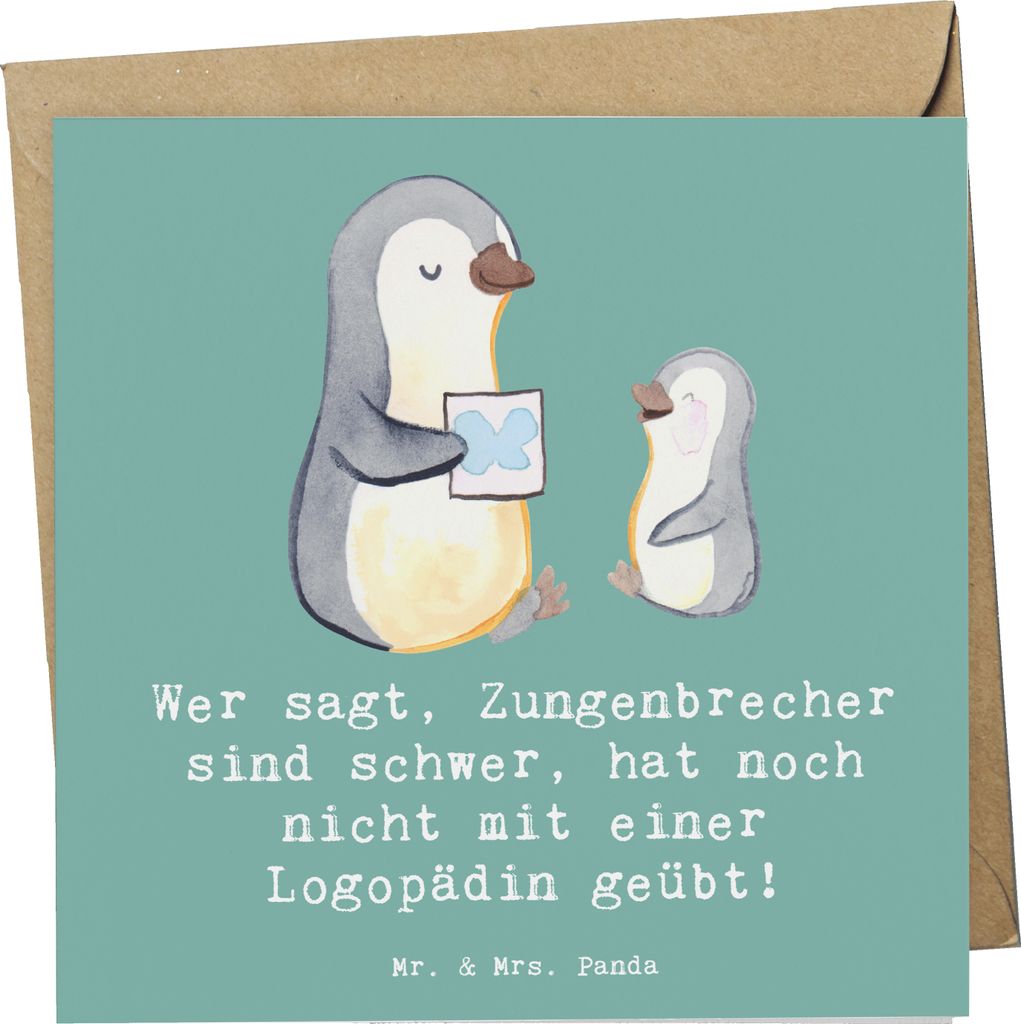 Mr. & Mrs. Panda Grußkarte Training mit Logopädin - Meeresbrise - Geschenk, anlasskarte, Freude, Aussprache verbessern, Logopädinnen, Beruf, Gl...