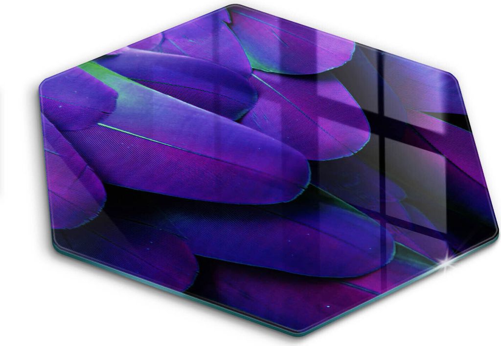 Glasschneideplatte - Herdabdeckplatte - Hexagon 40 cm -Schneidebrett - Spritzschutz - Neonfedern