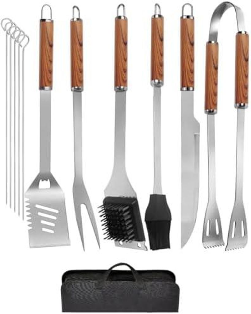 Grillbesteck Set, 12-teilige Edelstahl Grillzubehör Set mit Aufbewahrungskoffer, Langlebige BBQ-Tools für das Grillen im Freien, Camping, Profess...