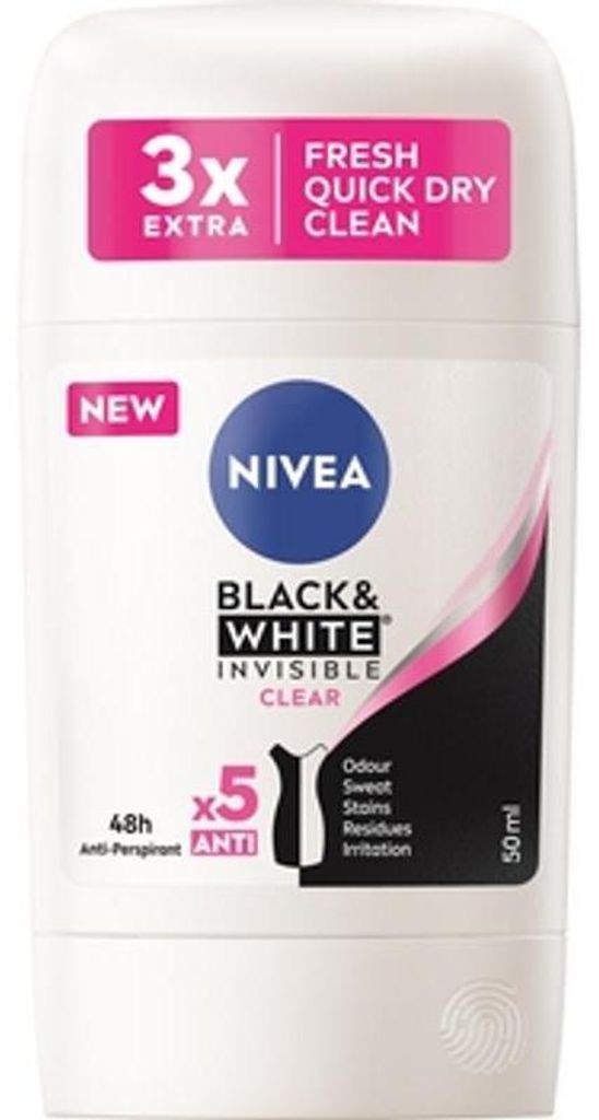 NIVEA Bianco e Nero Clear Stick Antitraspirante 50ml Immagine del prodotto 