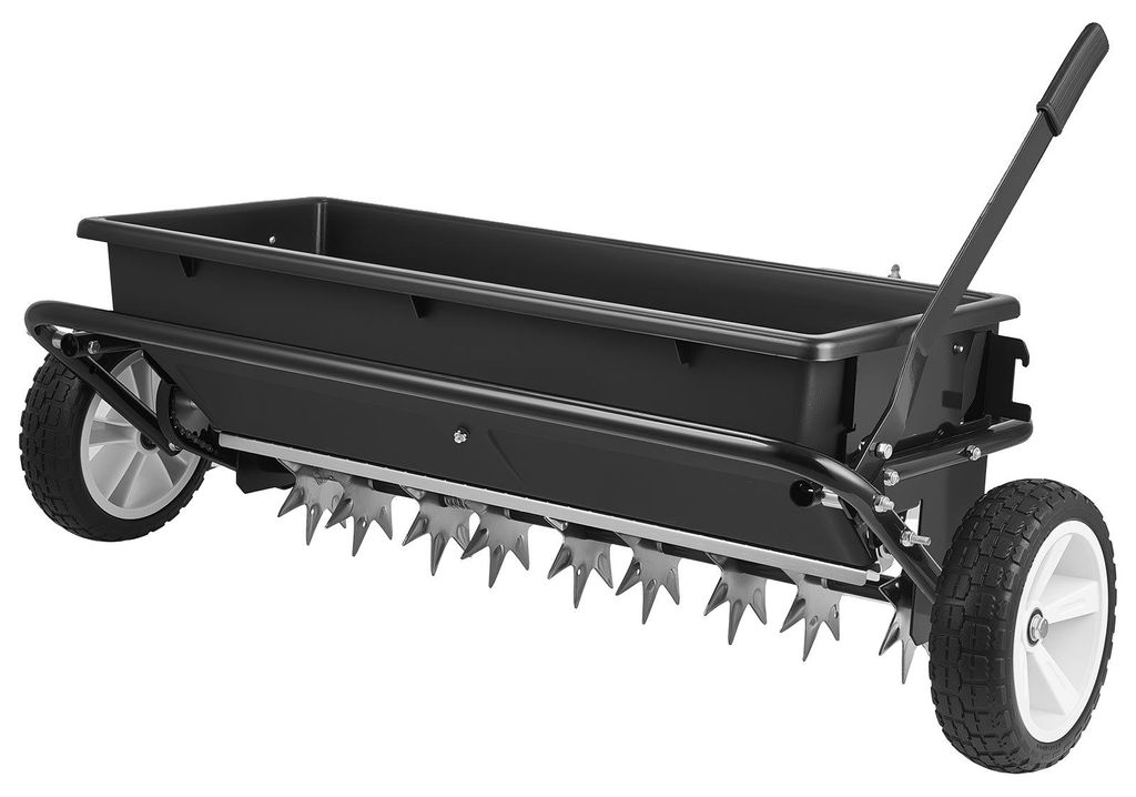 VEVOR Anhänger-Rasenstreuer, 3m Streubreite, Garten- und Produktbild 