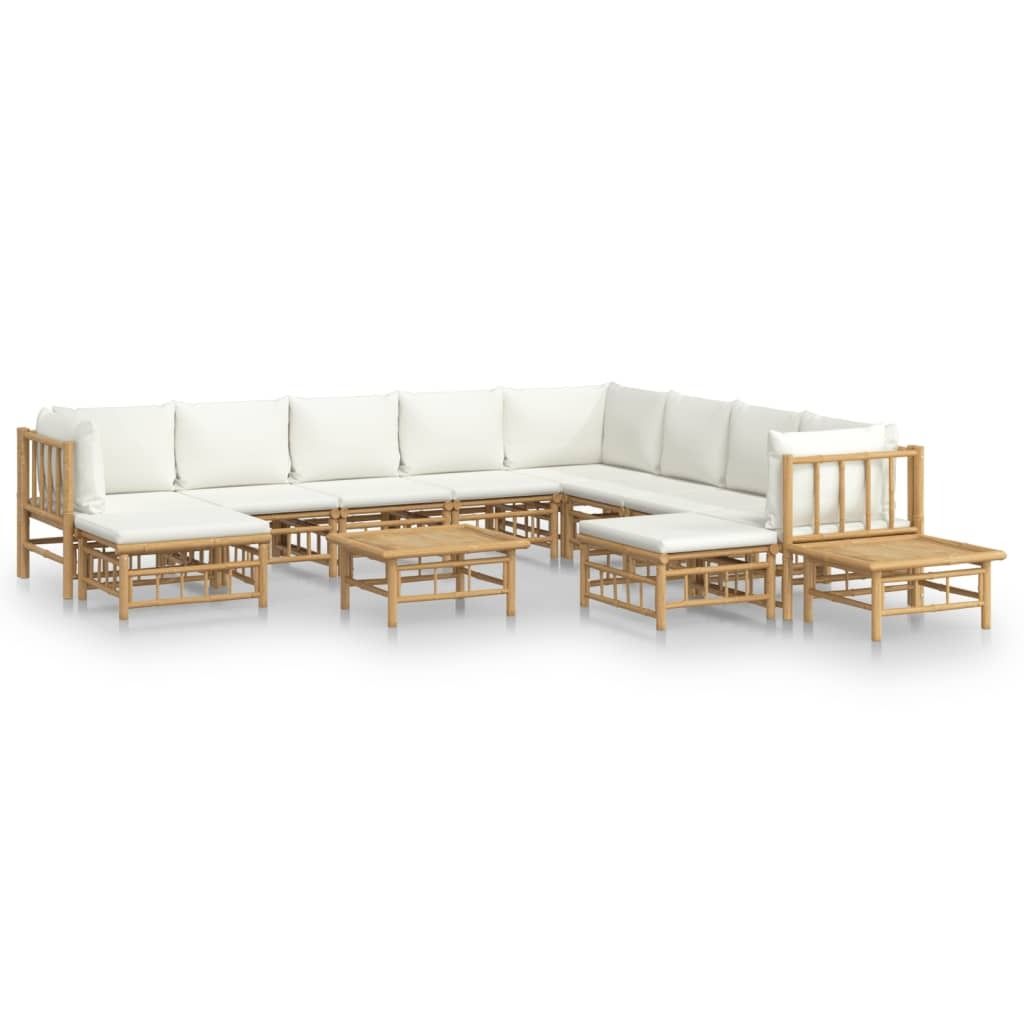 vidaXL 12-tlg. Garten-Lounge-Set mit Cremeweißen Kissen Bambus