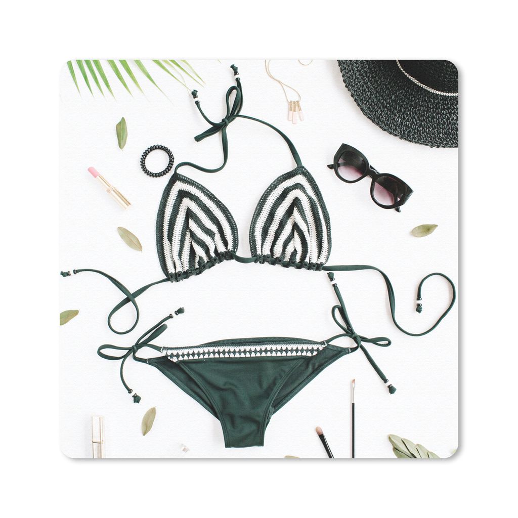 MuchoWow Mauspad Mousepad Bikini - Schwarz - Weiß 20x20 cm - Mousepads - Maus Mat - Pad - Mausunterlage - Desk Mat - Bureauartikeln