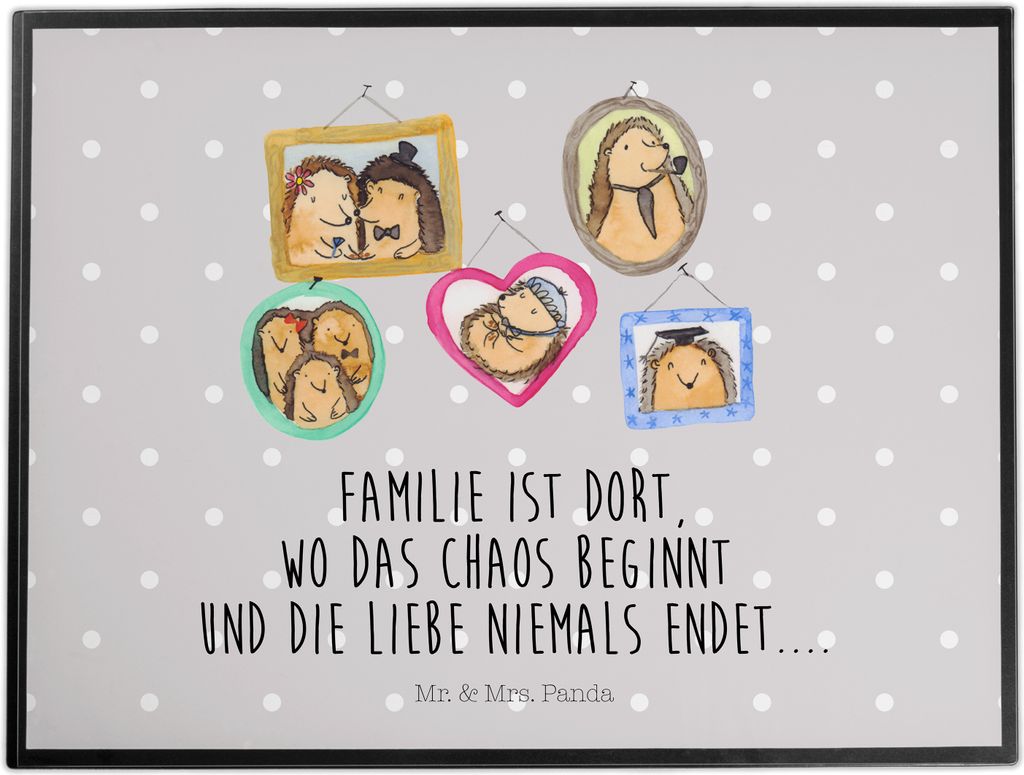 Mr. & Mrs. Panda Schreibunterlage Igel Familie - Grau Pastell - Geschenk, schreibtischunterlagen, tischpad, tischmatte, Liebe, Bilder, Glück, schr...
