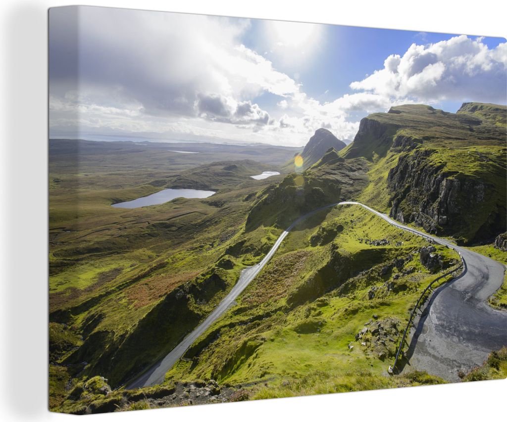 OneMillionCanvasses - Leinwandbilder - 140x90 cm, Sonniger Morgen durch eine schottische Landschaft, Wandbilder Kunstdruck Wanddekoration