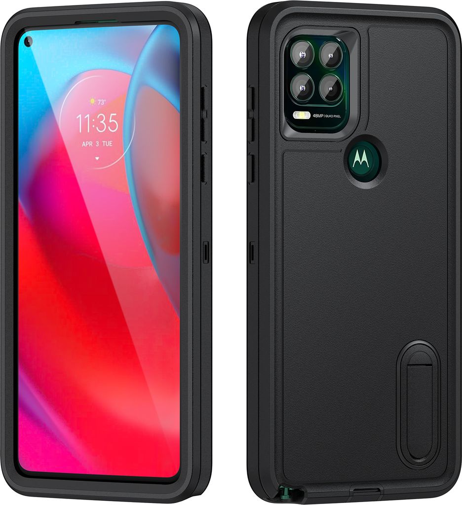 Hülle für Motorola Moto G Stylus 5G 2021 Hybrid Dreilagige Robust Stoßfest Schwerlast Schutzhülle mit Ständer Schwarz