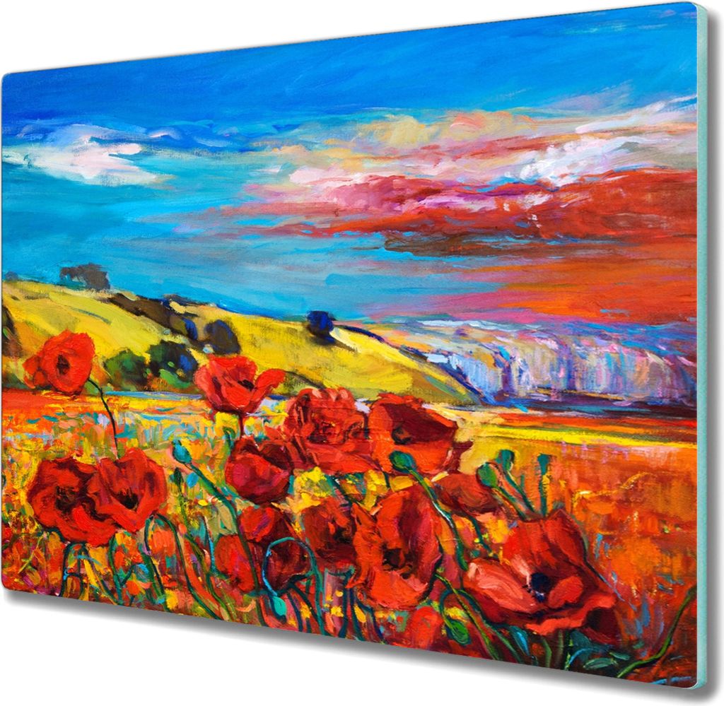 Coloray Hackbrett Herdabdeckplatte 60x52 cm Küchenbrett Kochplattenabdeckung Schneidebrett - Blumen Himmel