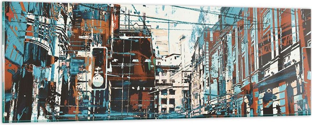 Bilder auf glas - Stadt Straße Haus - 90x30cm - Glasbilder - Wandbilder - Kunstdruck - zum Aufhängen bereit - Wanddekoration aus Glas - Glas Bild...