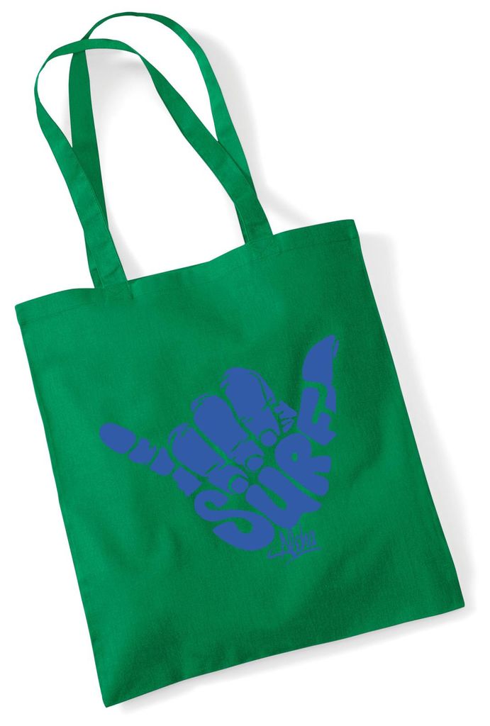 Huuraa Jutebeutel Hang Loose Surf Aloha 10 Liter Kelly Green Baumwolle Tasche Geschenkidee