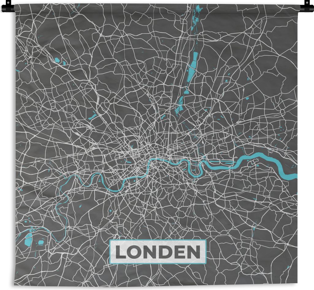 MuchoWow Wandteppich Wandbehang London - Blau - Karte - Stadtplan 150x150 cm Tapisserie Dekoration Wandtuch - Wohnaccessoires - Modernes