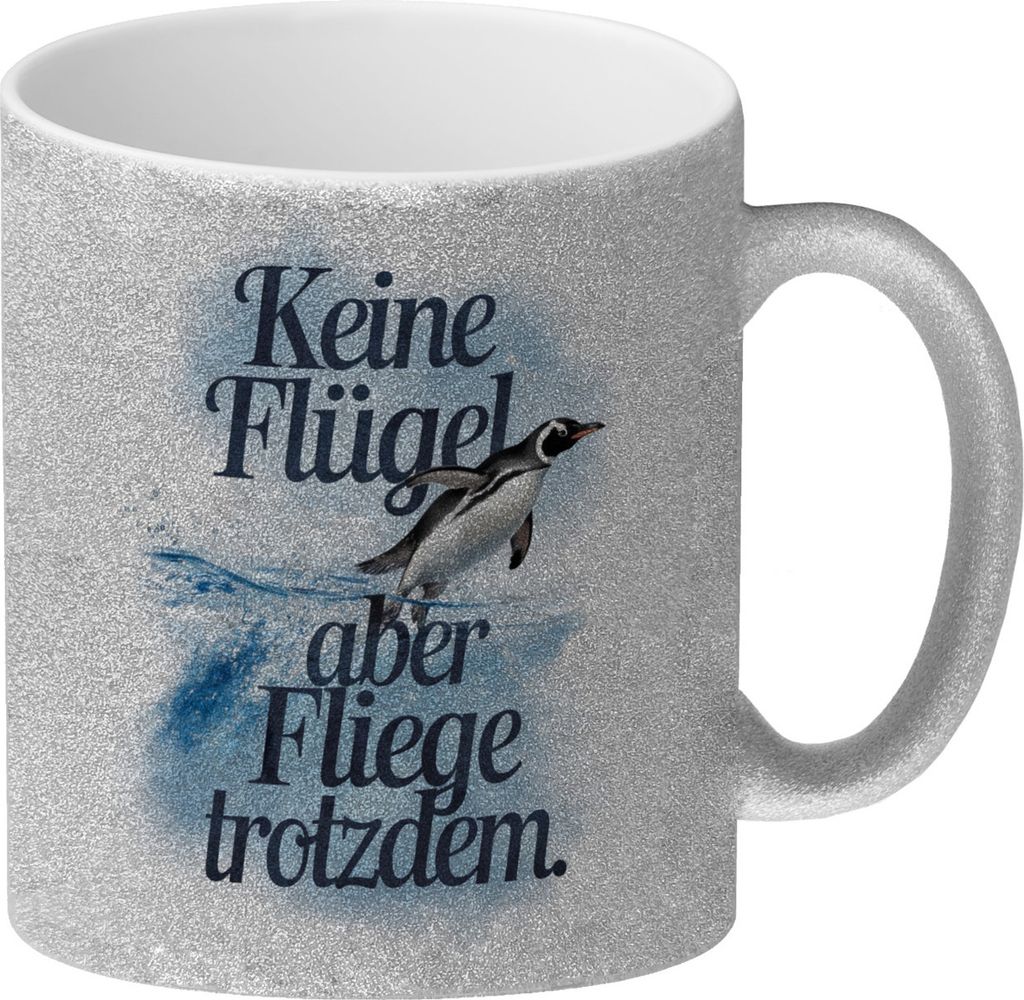 Pinguin Sprung aus dem Wasser Fliege trotzdem Glitzer-Kaffeebecher