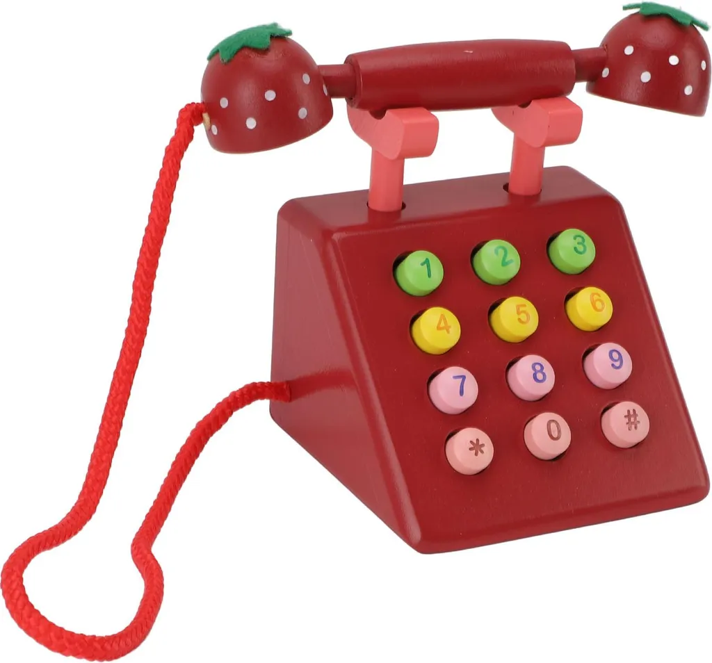 Téléphone Décoratif en Bois Rouge pour Maison et Bureau Style Vintage