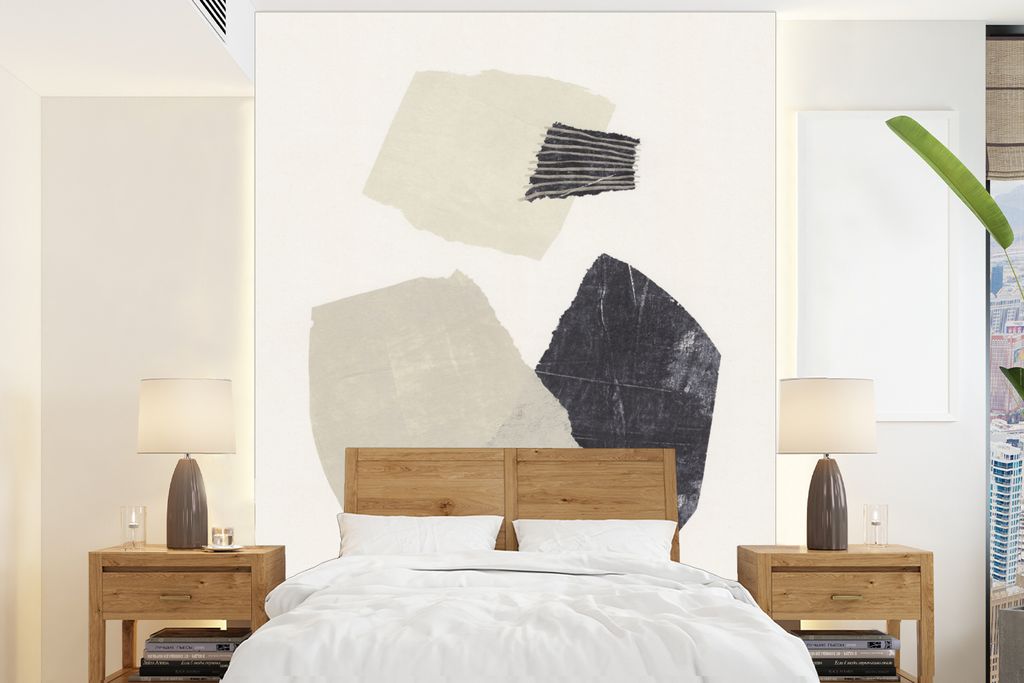 MuchoWow Fototapete für Wohnzimmer oder Schlafzimmer Wandtapete Vinyl Motivtapete Abstrakt - Formen - Pastell - Schwarz - 205x280 cm - Wandbild