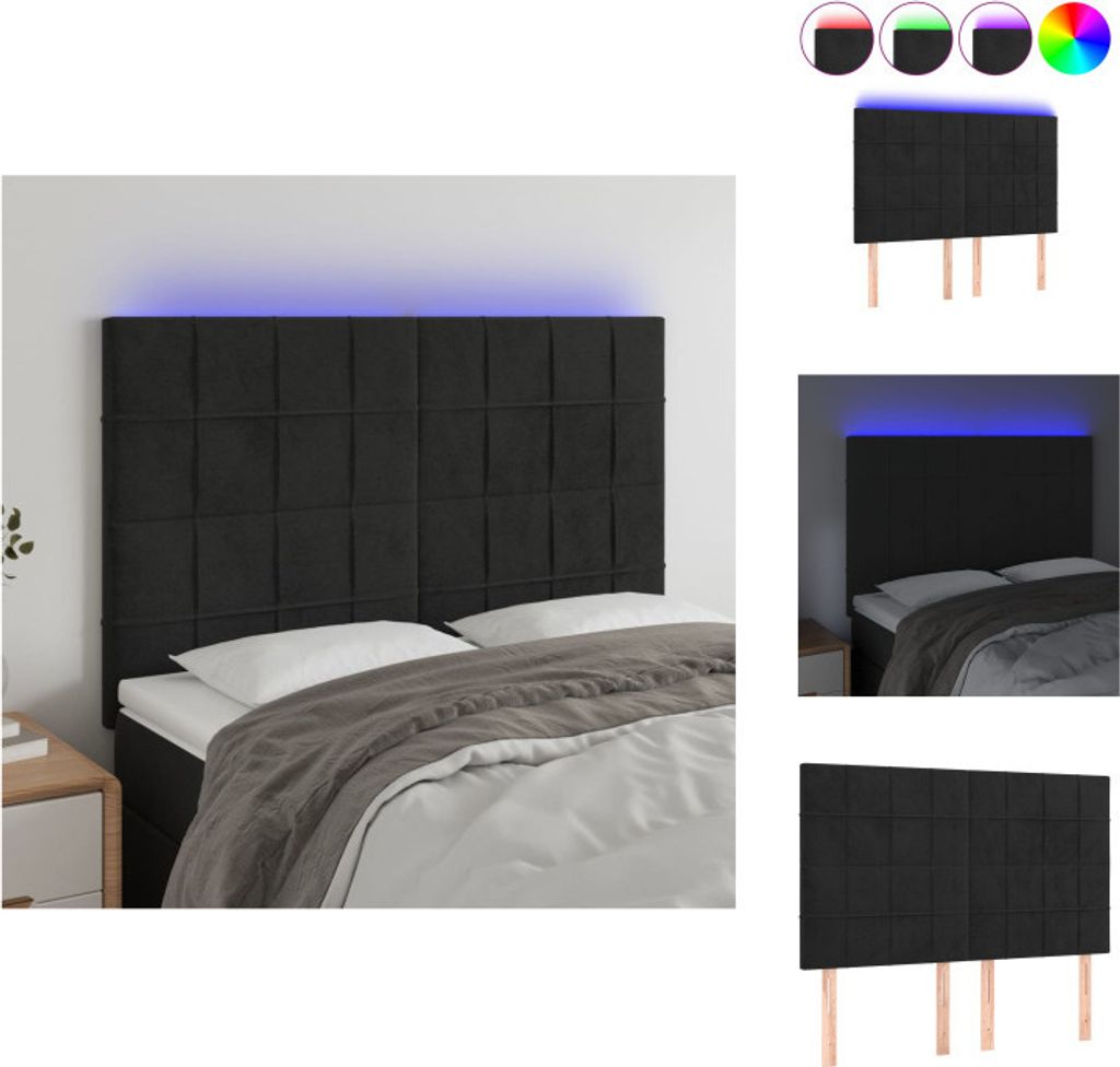 vidaXL LED Kopfteil Schwarz 144x5x118/128 cm Samt - Kopf- & Fußenden