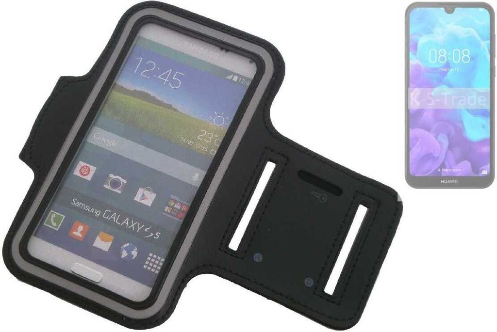 Kompatibel mit Huawei Y5 (2019) Neopren Jogging Armband Sportarmband Oberarmband schwarz kompatibel mit Huawei Y5 (2019) mit Reflektor Streifen.