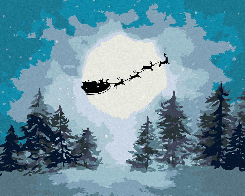 Zuty - Malen nach Zahlen - WEIHNACHTSMANN AUF DEM SCHLITTEN, 40x50 cm, ohne Keilrahmen