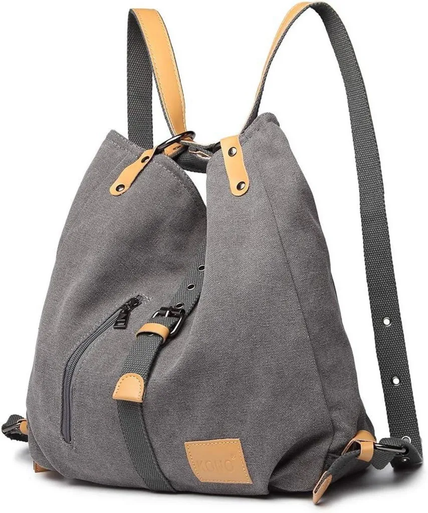 Petit Sac à dos Femme pour Travail et Loisirs - Toile Grise KONO 3-en-1
