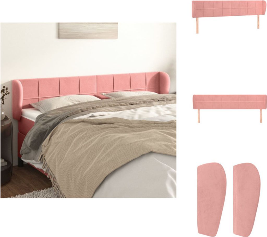 vidaXL Kopfteil mit Ohren Rosa 203x23x78/88 cm Samt - Kopf- & Fußenden