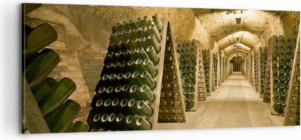 Bild auf Leinwand - Leinwandbild - Weinkeller Flaschen Keller - 100x40cm - Wand Bild - Wanddeko - Leinwanddruck - Bilder - Kunstdruck - Wanddekorat...