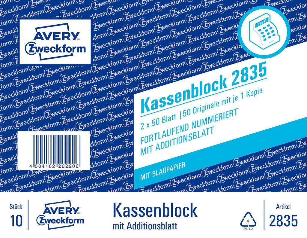 Avery Zweckreform 2835 Pokladní blok kompaktní blok Obrázek produktu 