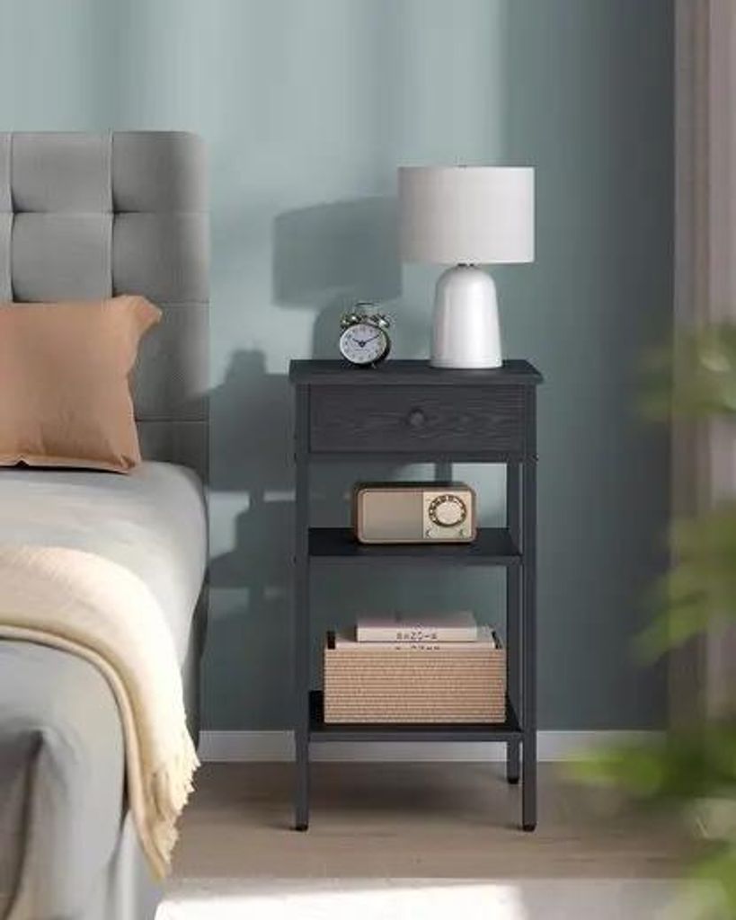 Nachttisch, Beistelltisch - Hoch - Mit Schublade und 2 offenen Fächern - Moderner marokkanischer Stil - Braun