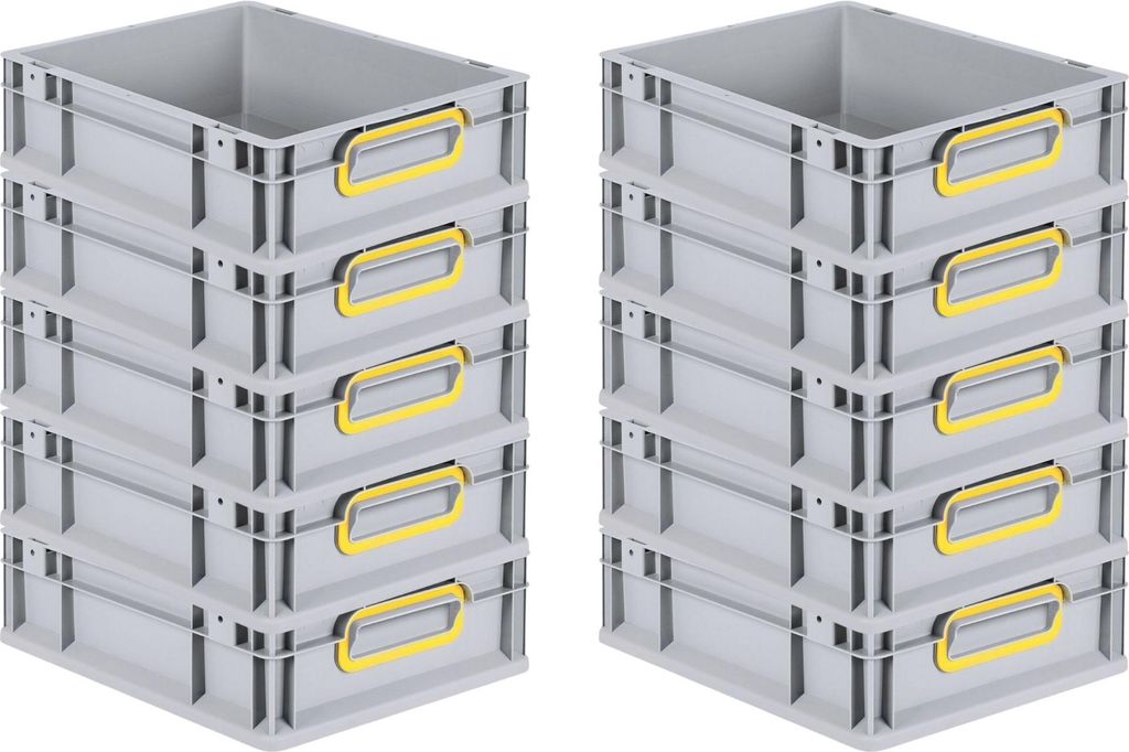 SuperSparSet 10x Eurobox NextGen Color | HxBxT 12x30x40cm | 11 Liter | Griffe gelb geschlossen | Glatter Boden | Eurobehälter, Transportbox, Trans...