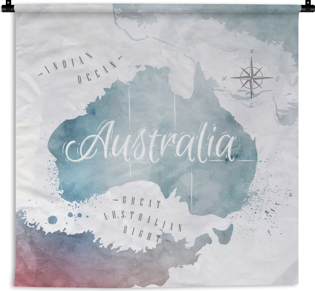MuchoWow Wandteppich Wandbehang Weltkarte - Australien - Blau 120x120 cm Tapisserie Dekoration Wandtuch - Modern - Baumwollgewebe