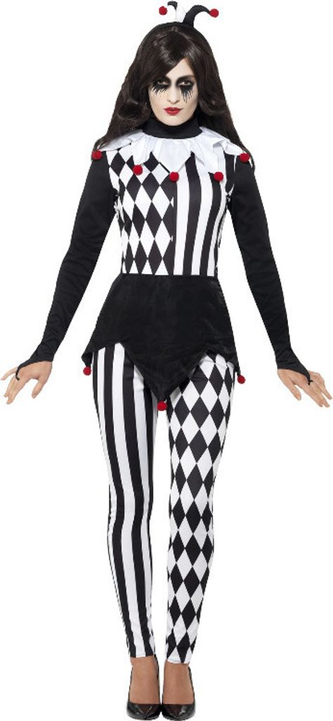 Costume de bouffon pour femmes, noir, avec haut, leggings & Image du produit 