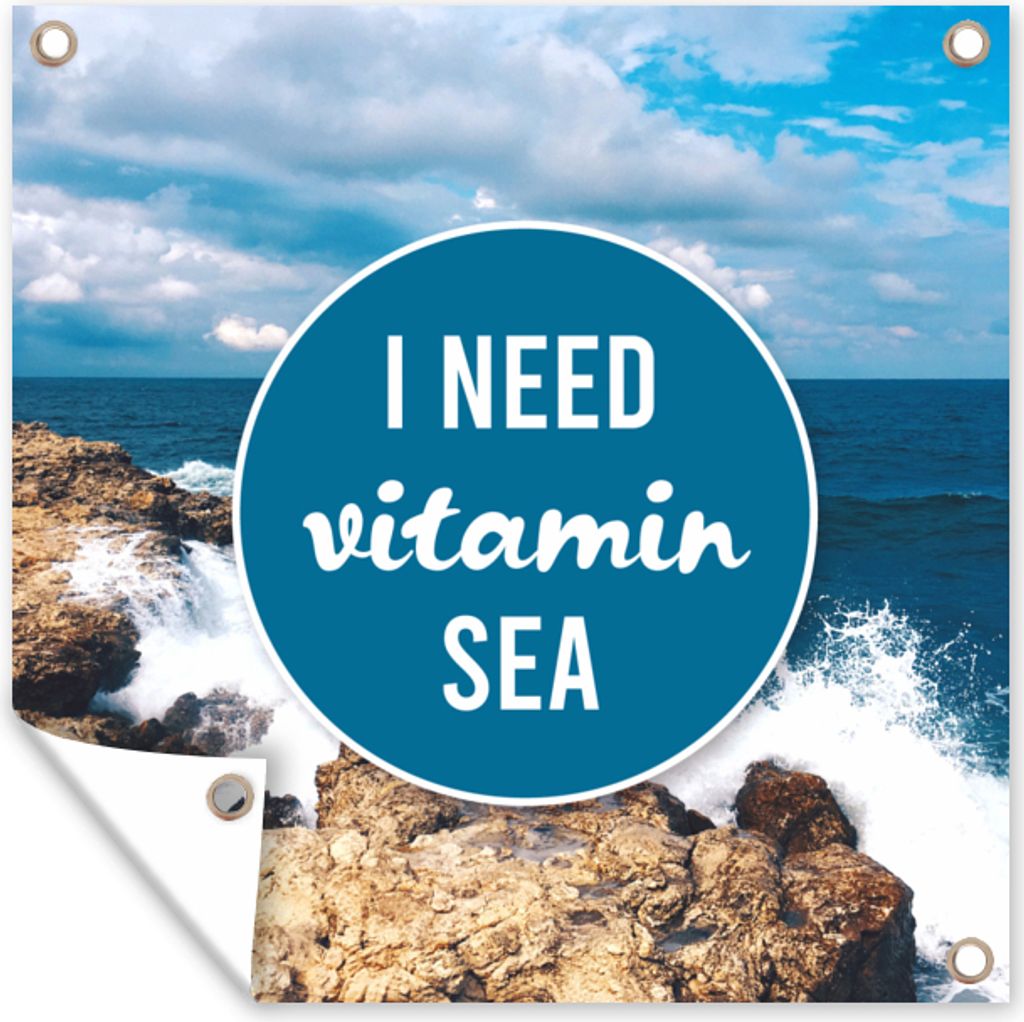 MuchoWow 50x50 cm Outdoor-Poster Gartendeko Sichtschutz Garten Poster für den Garten Sprichwörter - Ich brauche Vitamin Meer - Zitate - Meer -...