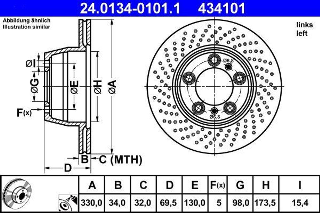 ATE 24.0134-0101.1 Bremsscheibe OE 99635140902 kompatibel mit 911