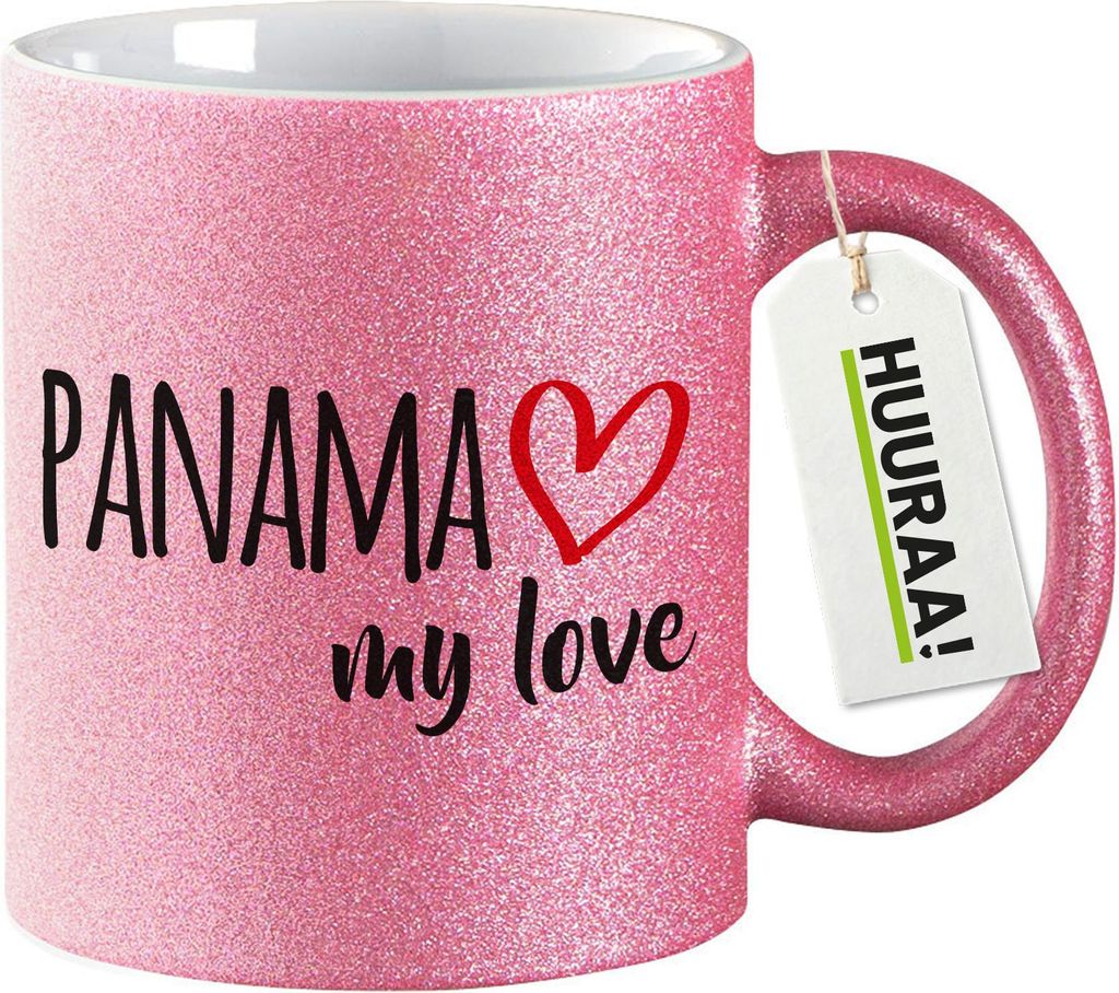 Huuraa Glitzertasse Panama my love 330ml Pink Keramik Kaffeebecher Geschenkidee