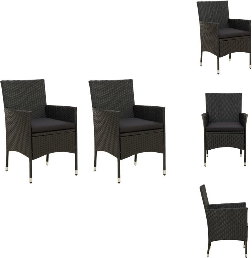 vidaXL Gartenstühle mit Sitzpolster 2 Stk. Poly Rattan Schwarz - Gartenstühle
