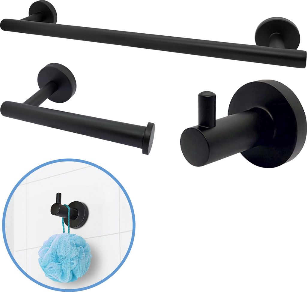 Sanics Orca Toiletten-Accessoires - Badezimmer-Accessoires-Set - Edelstahl-Toilettenset - Badezimmer-Set Schwarz
