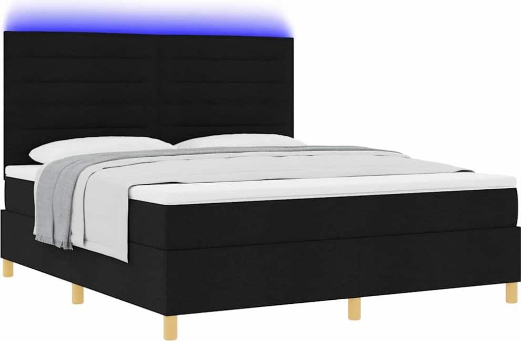 LED Boxspringbett mit Matratze Schwarz 180 x 200 cm Stoff