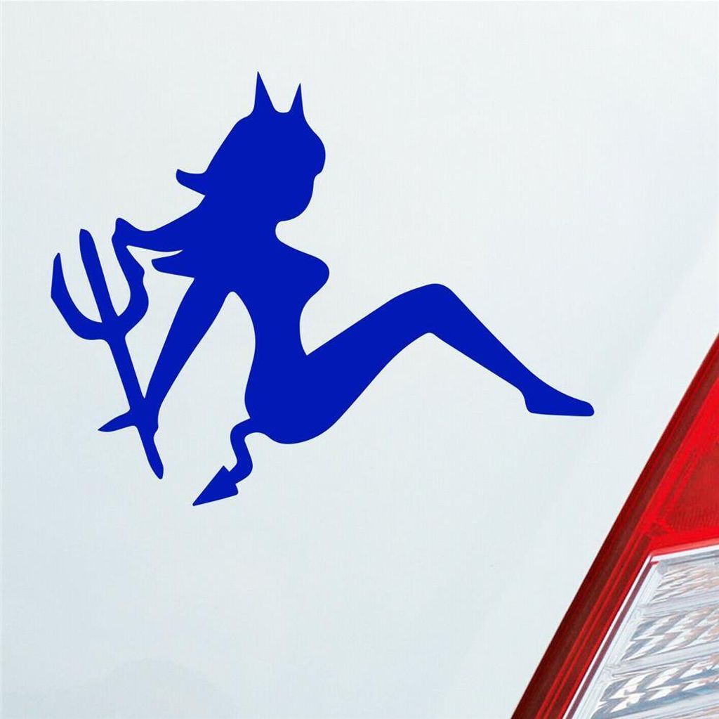 Auto Aufkleber Teufel Teuflisch Sexy Girl Pin Up Devil 12x10 cm Dunkelblau Sticker Heckscheibenaufkleber