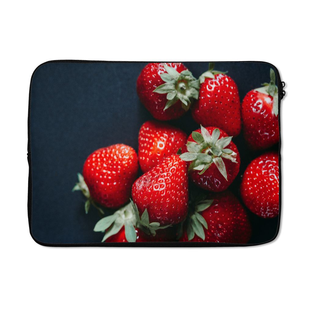 MuchoWow Laptop Hülle 13 Zoll Obst - Erdbeere - Schwarz Laptoptasche - Laptophülle - Sleeve - Rundumschutz