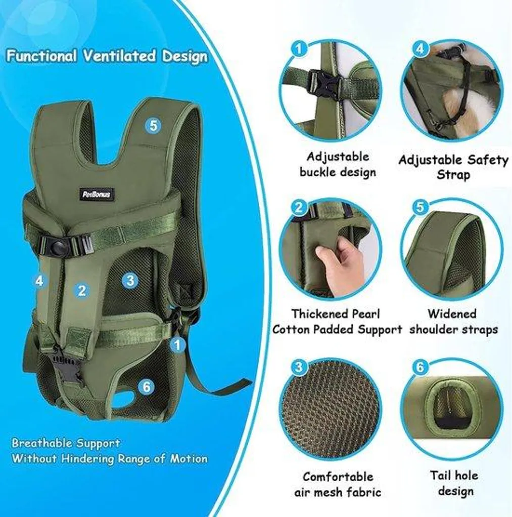 Sac à dos pour chien respirant en maille verte - Version portable souple