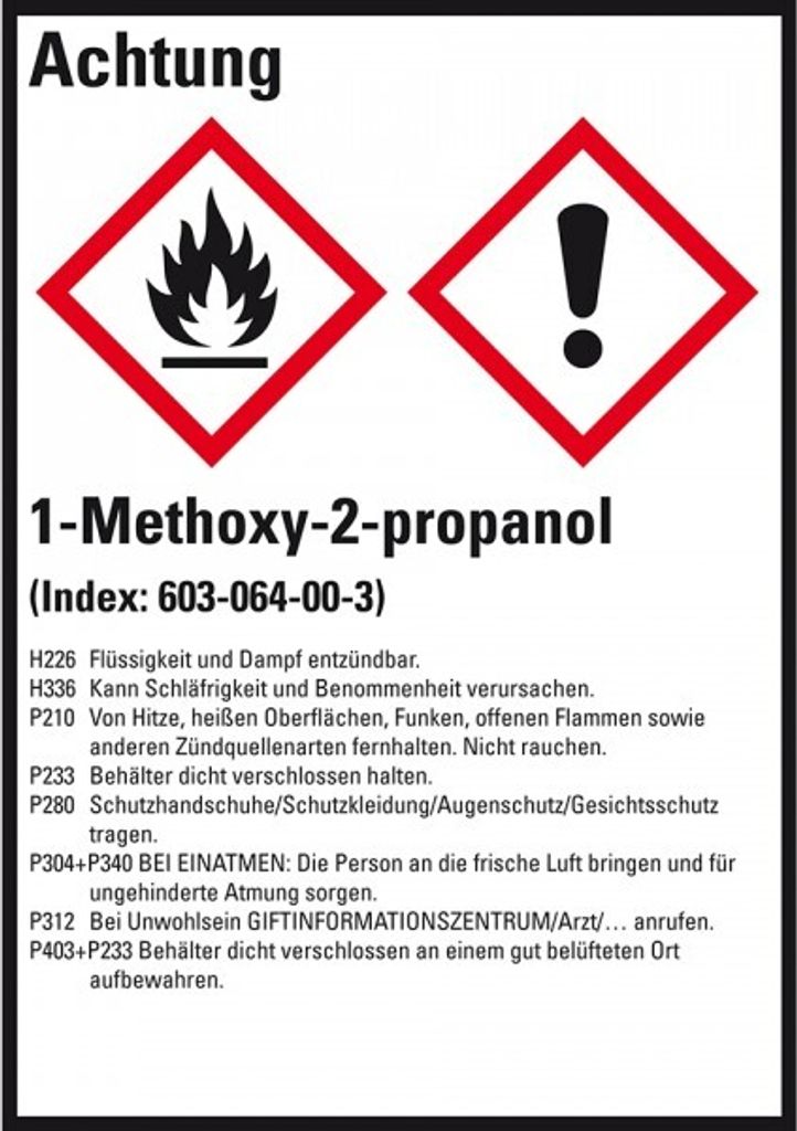 Dreifke Aufkleber I GHS-Etikett 1-Methoxy-2-propanol, GefStoffV/GHS/CLP, Fol...