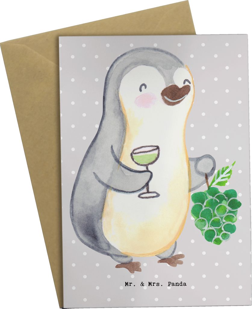 Mr. & Mrs. Panda Klappkarte Weinhändler Herz - Grau Pastell - Geschenk, weihnachtskarten, Motivkarte, hochzeitskarten, babykarte, einladungskarten