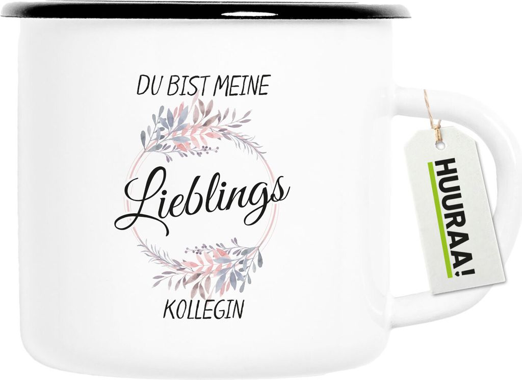 Huuraa Emaille Tasse Du Bist Lieblings Kollegin 300ml Vintage Campingbecher Geschenkidee