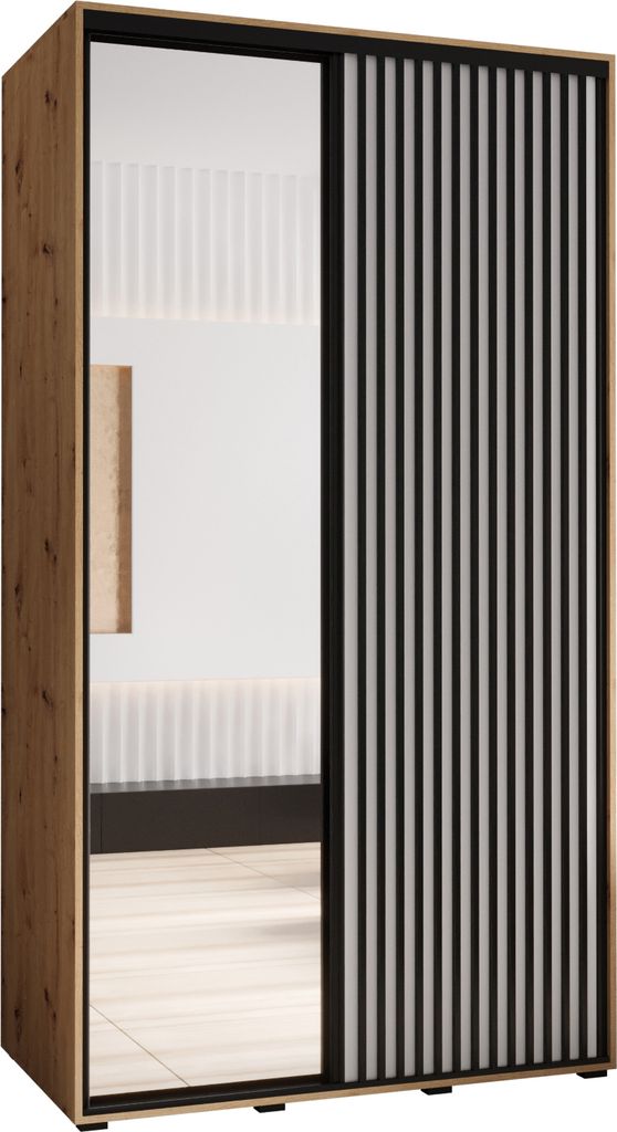 MEBLE KRYSPOL Sapporo 2 Schrank mit 2 Schiebetüren - 205,2x140x60 cm - Artisan Weiß Schwarz