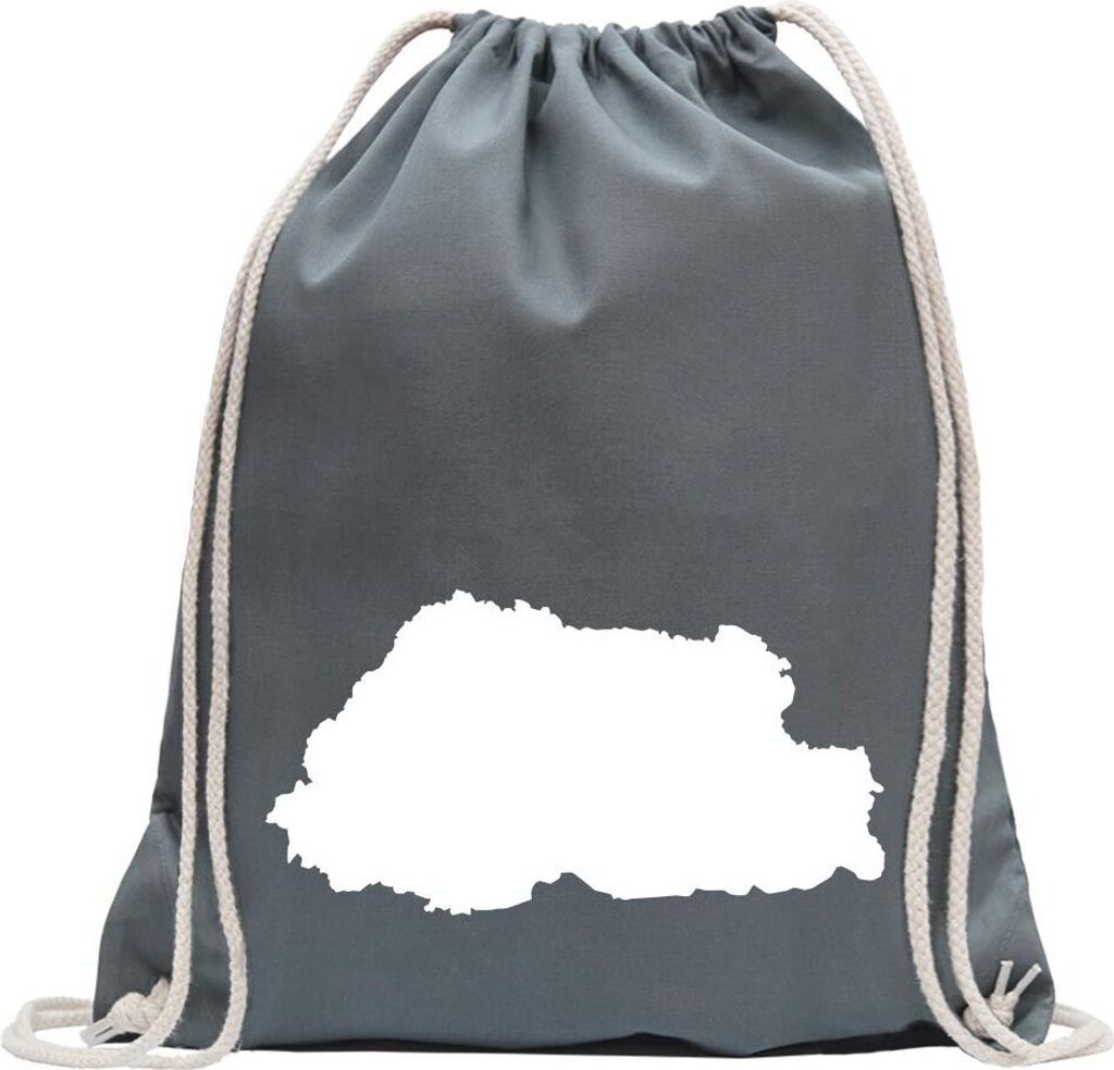 Kiwistar - Turnbeutel - stahlgrau - Bhutan Umriss Kontur - Fun Rucksack Sport Beutel Gymsack Baumwolle mit Ziehgurt