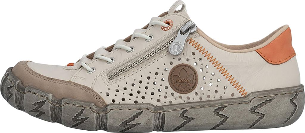 Rieker Damen Slipper Leder Halbschuh Reißverschluss leicht rutschfest L0355, Größe:41 EU, Farbe:Beige