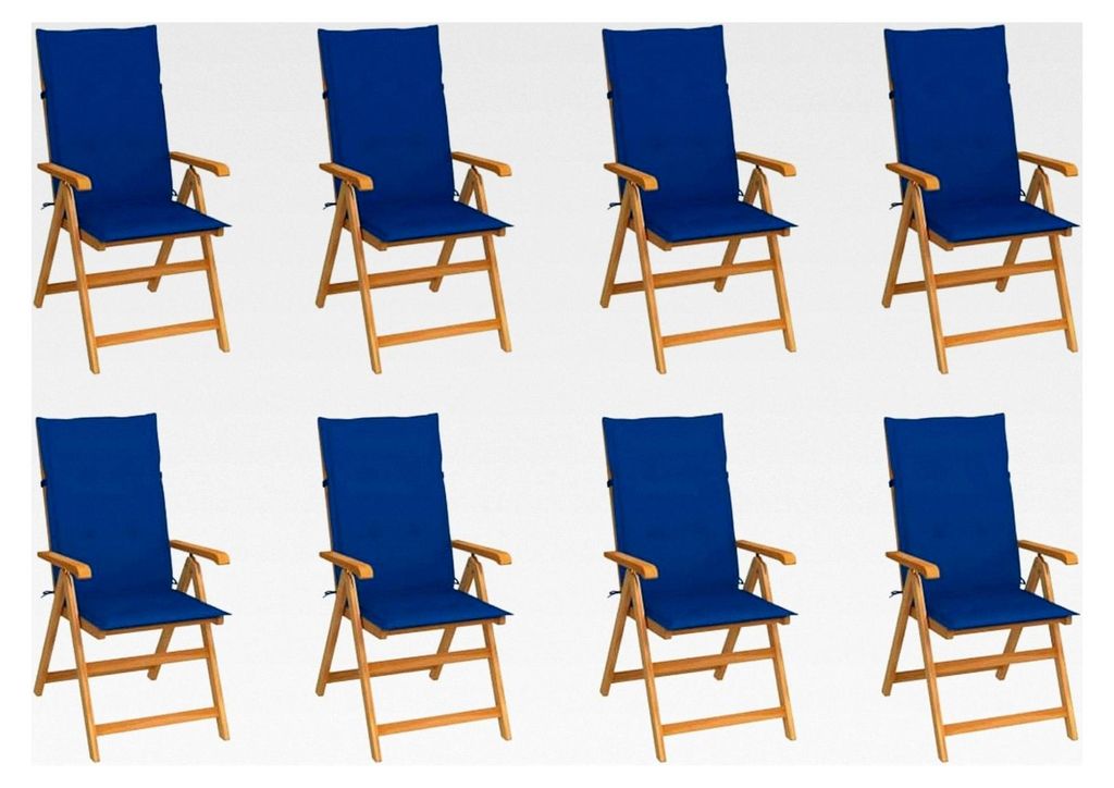 Gartenliegestühle mit Kissen 8 Stück. Massivholz Teak Wetterfeste Liegestühle