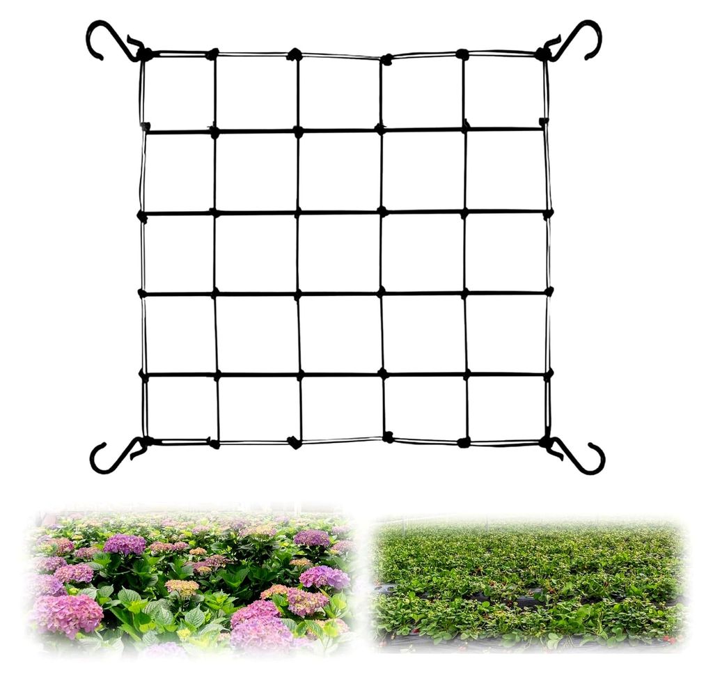 Pflanzennetz, Scrog Netz 50x50, Nylon Grow Netz, Elastisches Gummi Netz für den Garten, Wachsen Zelt Netz mit 4 Haken, Rankhilfe für Gemüse, Fr...